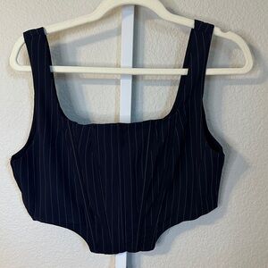 MISS8 Los Angeles Pinstripe Corset Top Zipper Front‎ Cropped Sleeveless
